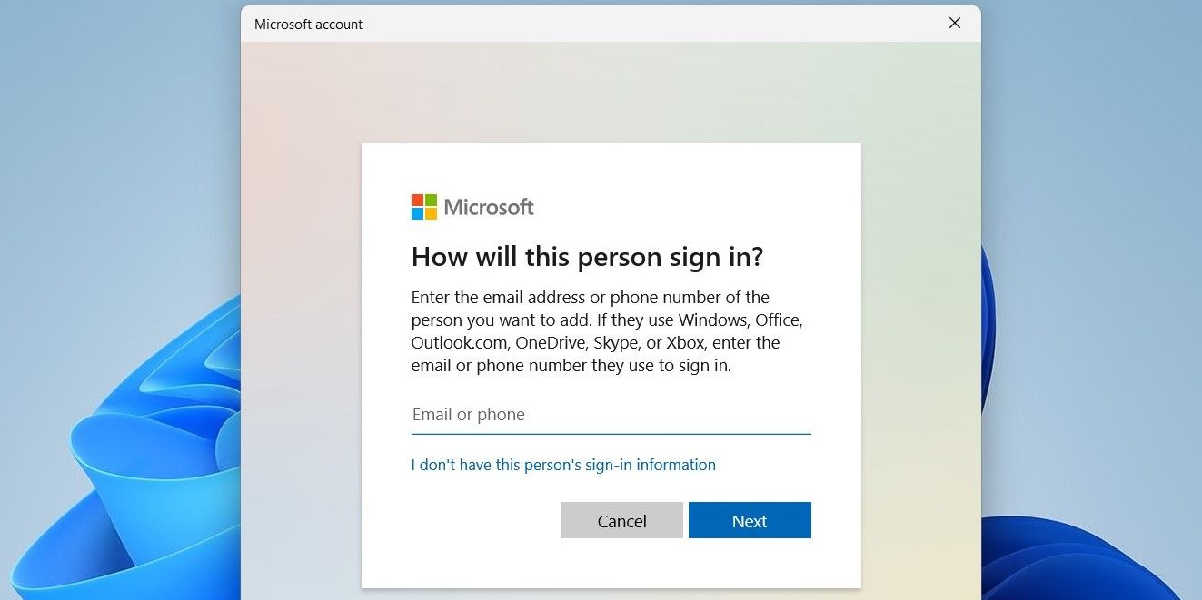 Microsoft account sign in window