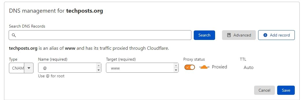 add cname record cloudlfare wordpress ssl