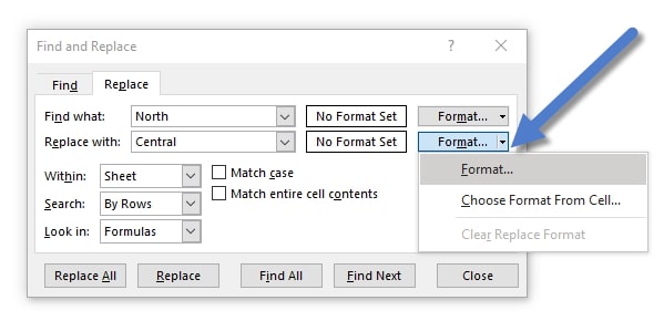 choose format from cell