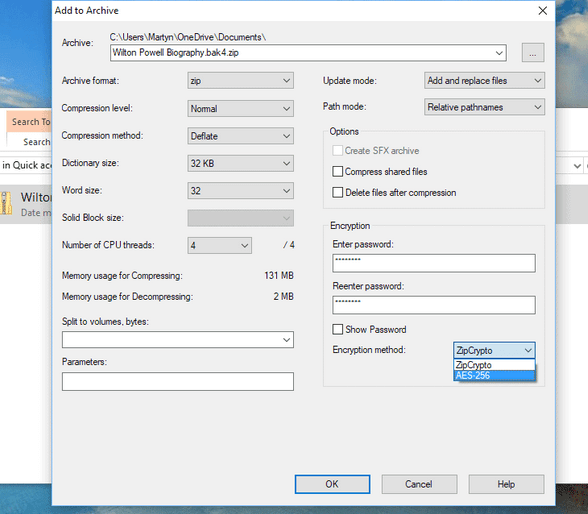 password protect zip file with 7zip