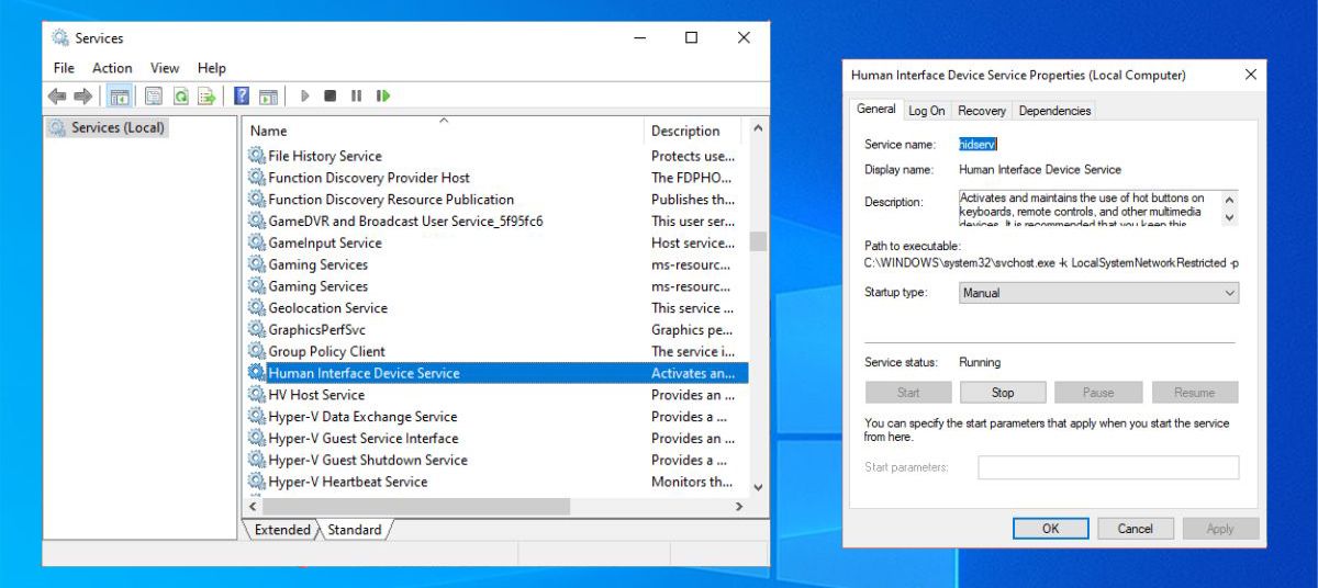 Human interface service in Windows 10