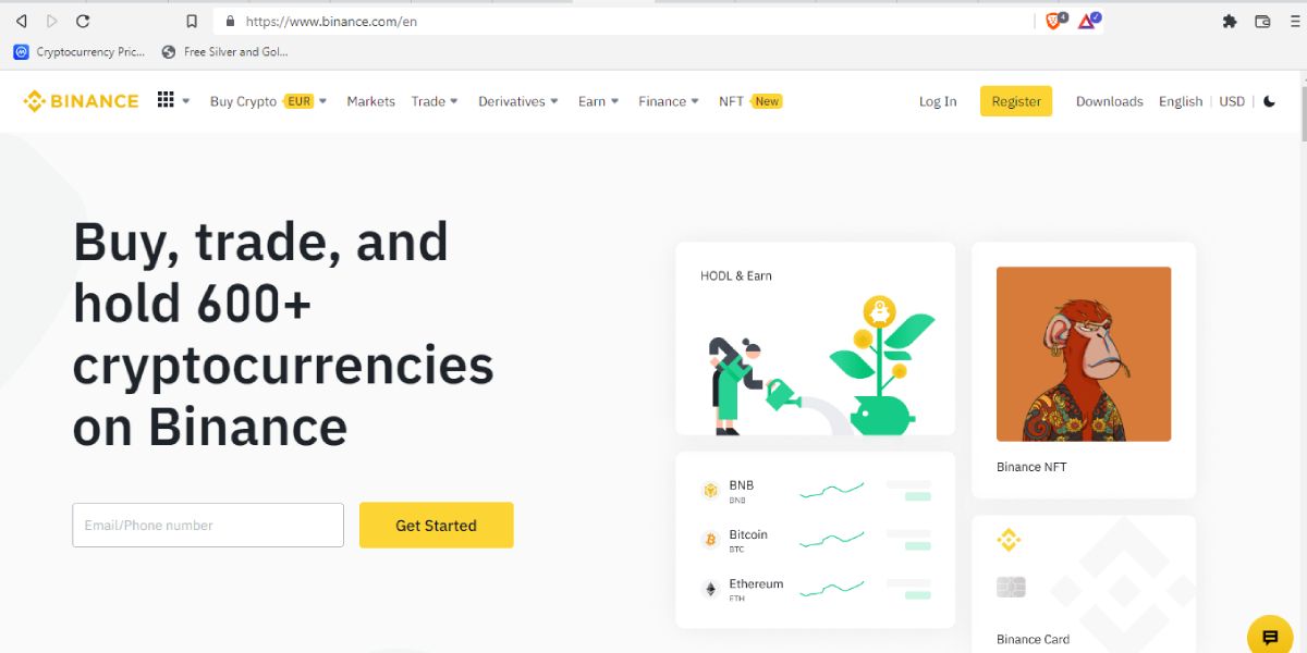 screenshot of Binance webpage