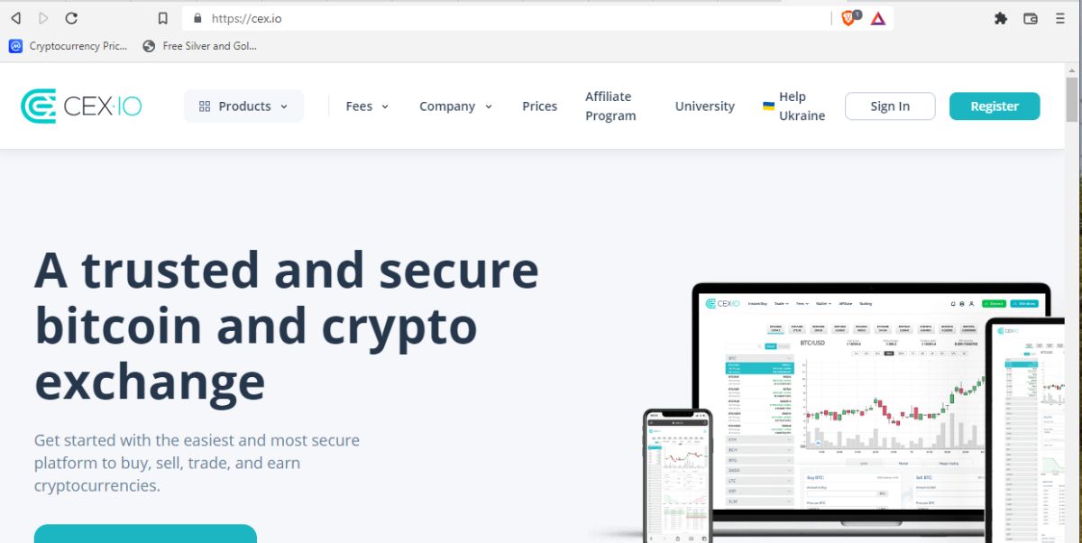 screenshot of cex.io homepage