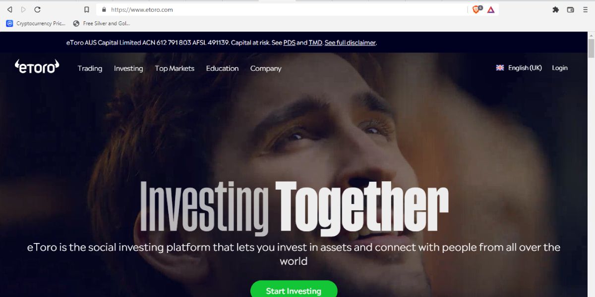 screenshot of etoro homepage