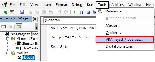 vbaproject properties