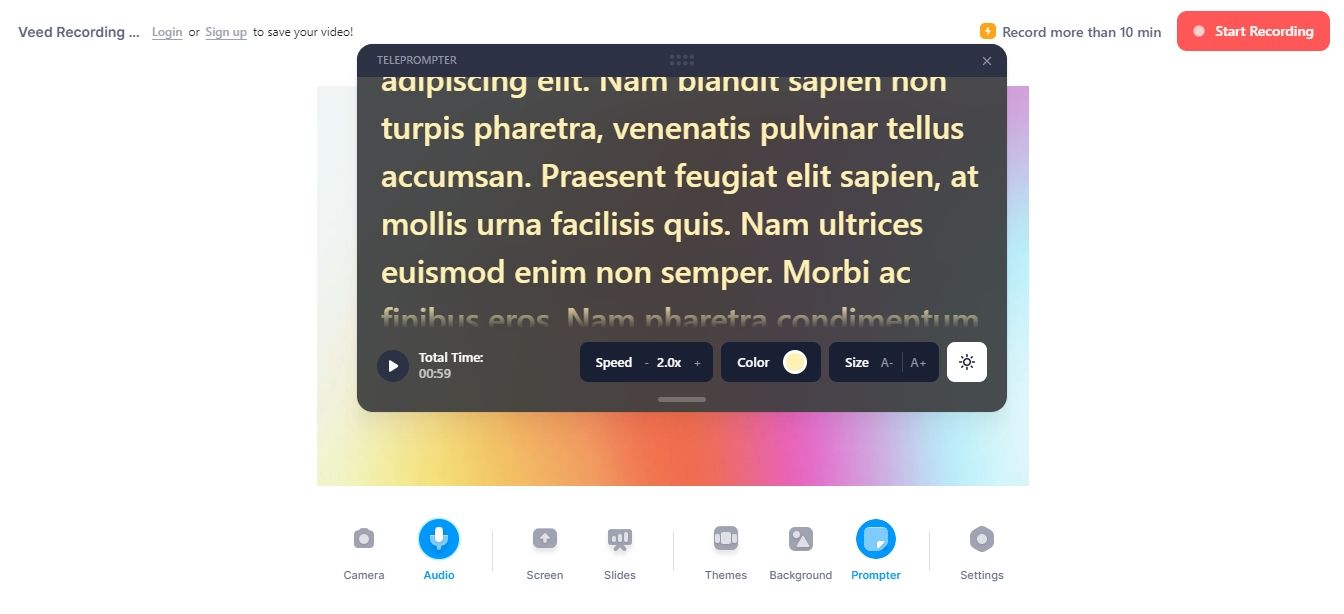 veed teleprompter screenshot