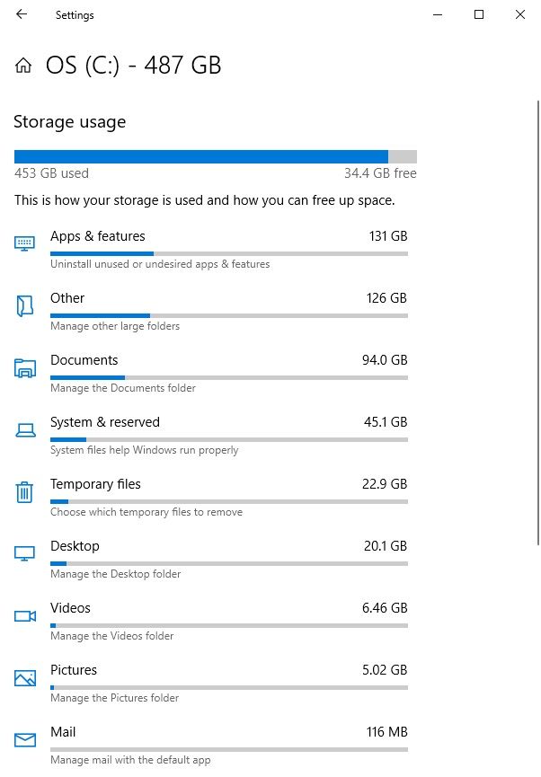 windows 10 settings drive space c drive