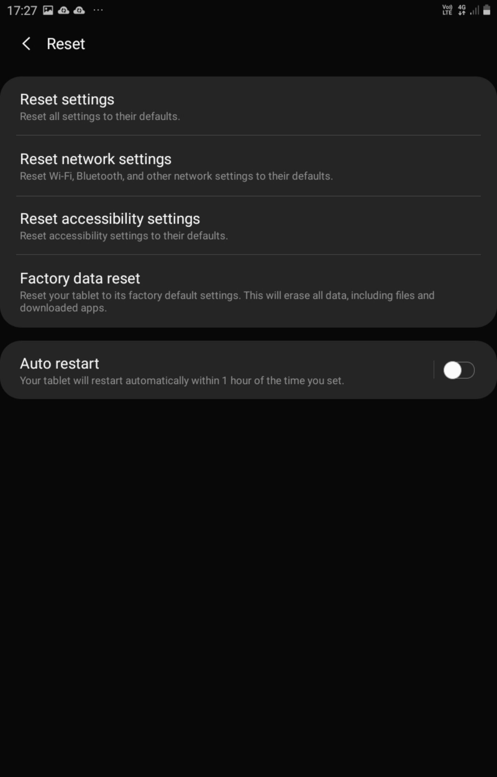 Factory data reset settings Samsung tablet