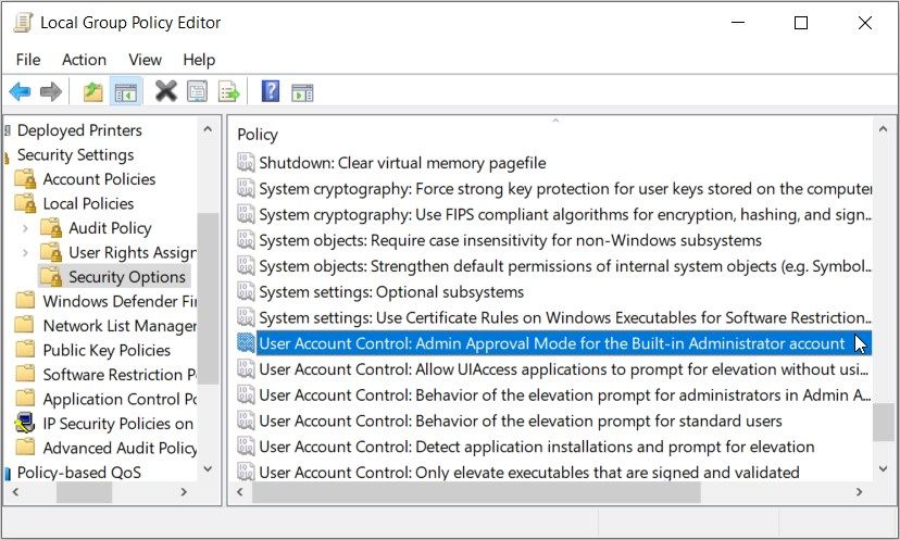 Configuring UAC Settings in the Local Group Policy Editor