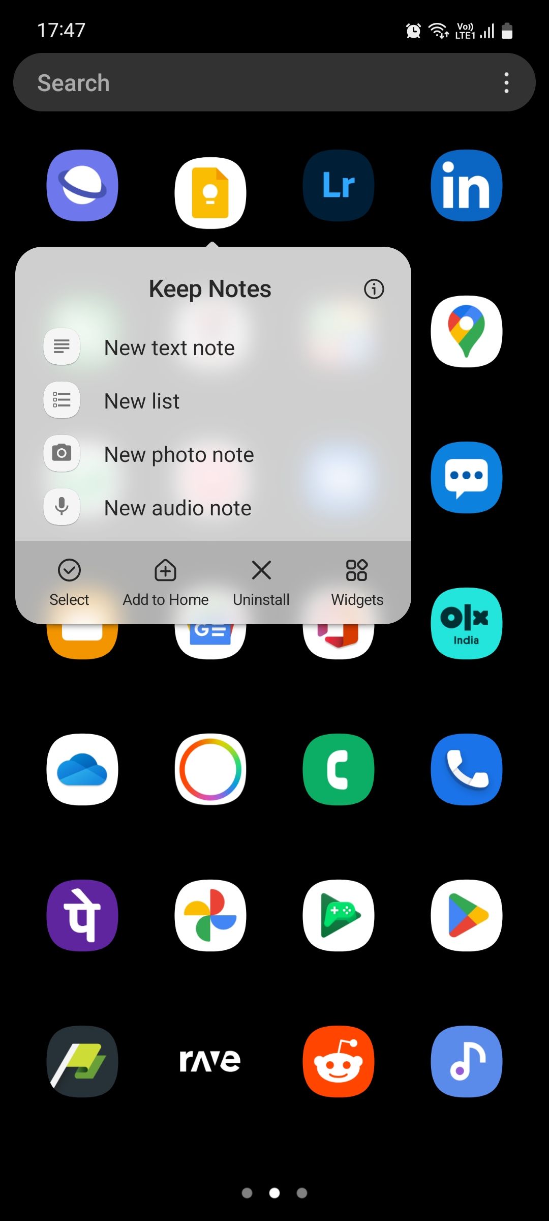 Google Keep shortcuts in app drawer