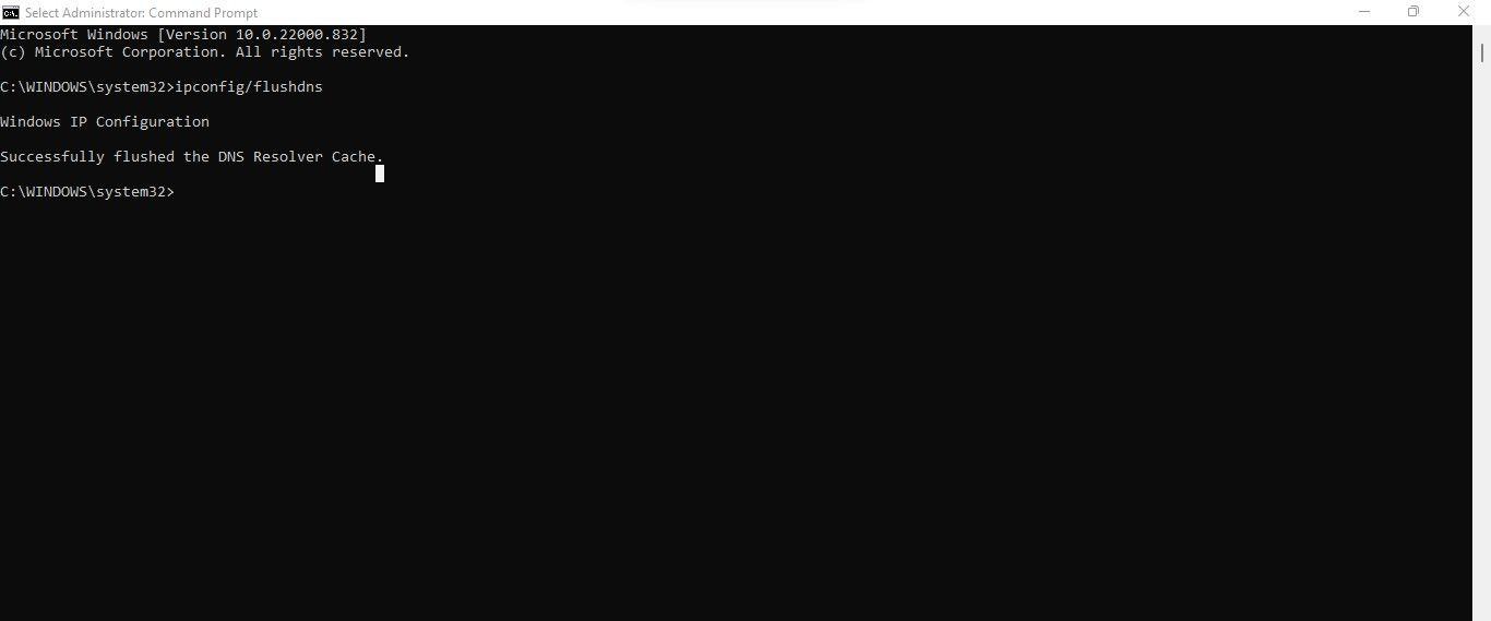 Flushing the DNS Cache by Running the Command in the Windows 11 Command Prompt App