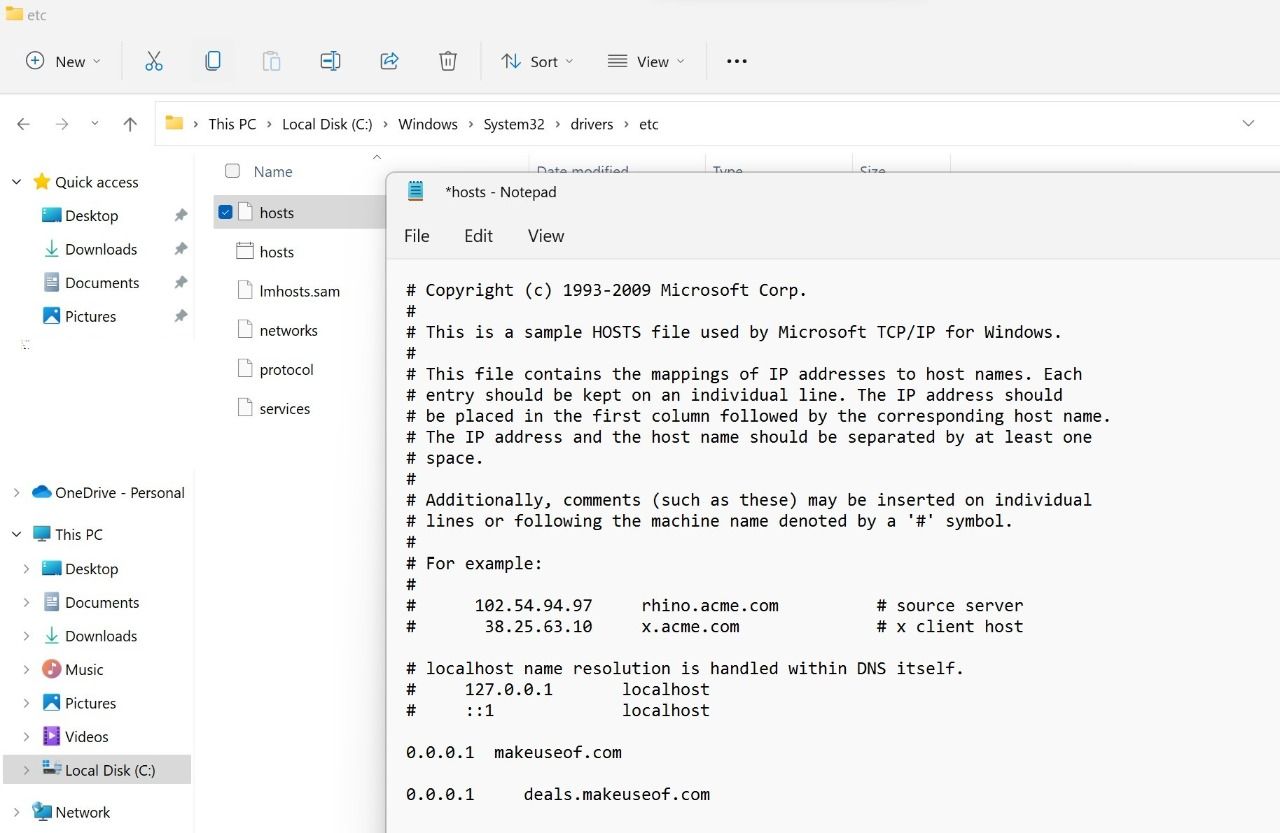 Tweaking the Hosts File by Deleting the Address Blocked in Windows 11 Hosts File