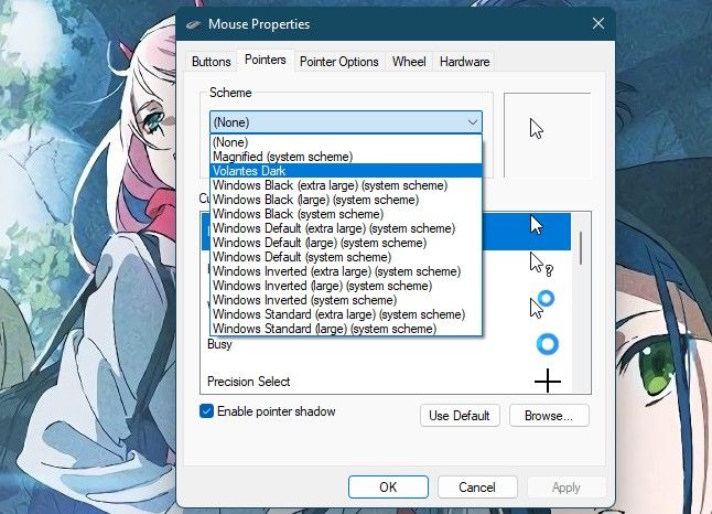 Mouse Properties menu on Windows 11