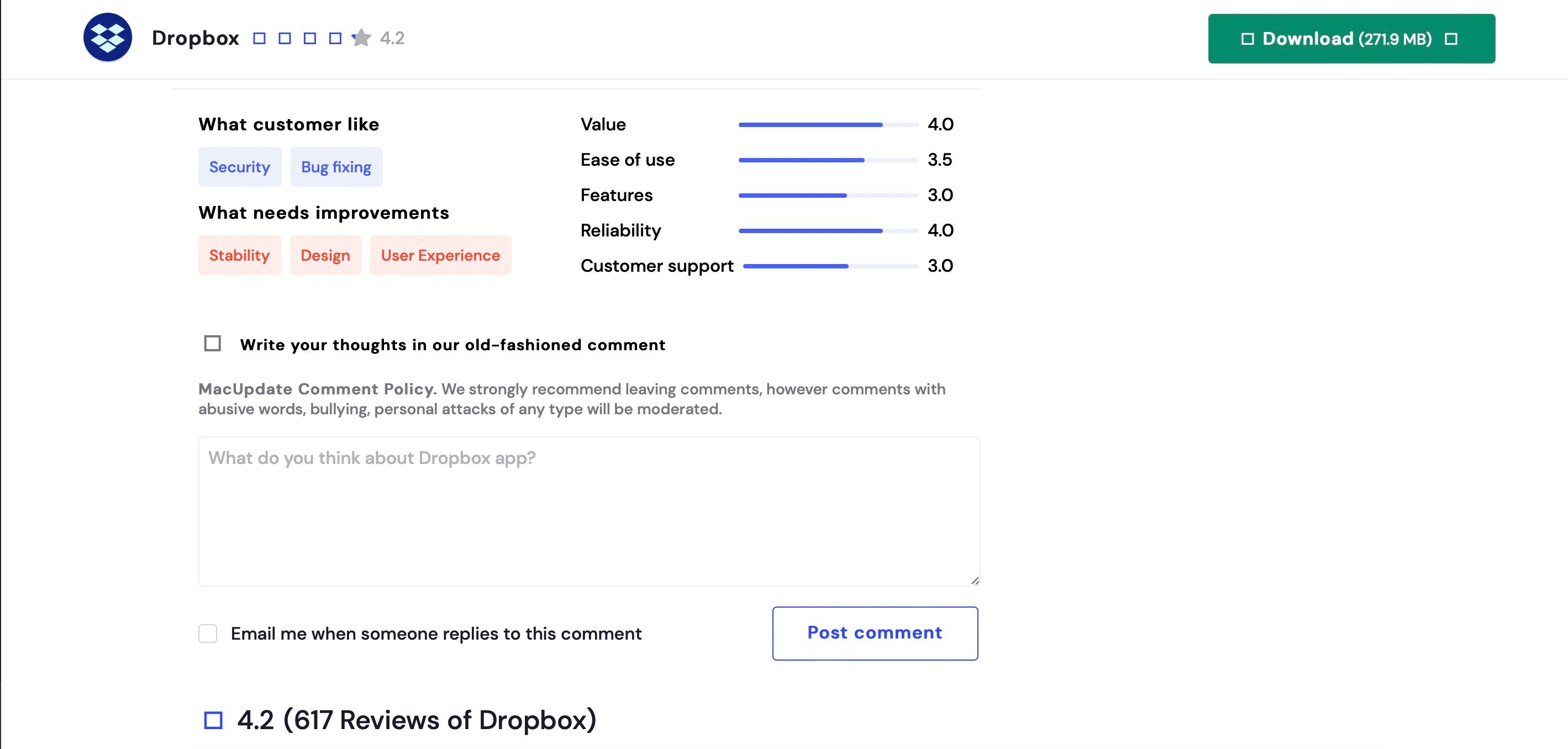Reviews on MacUpdate for Dropbox app