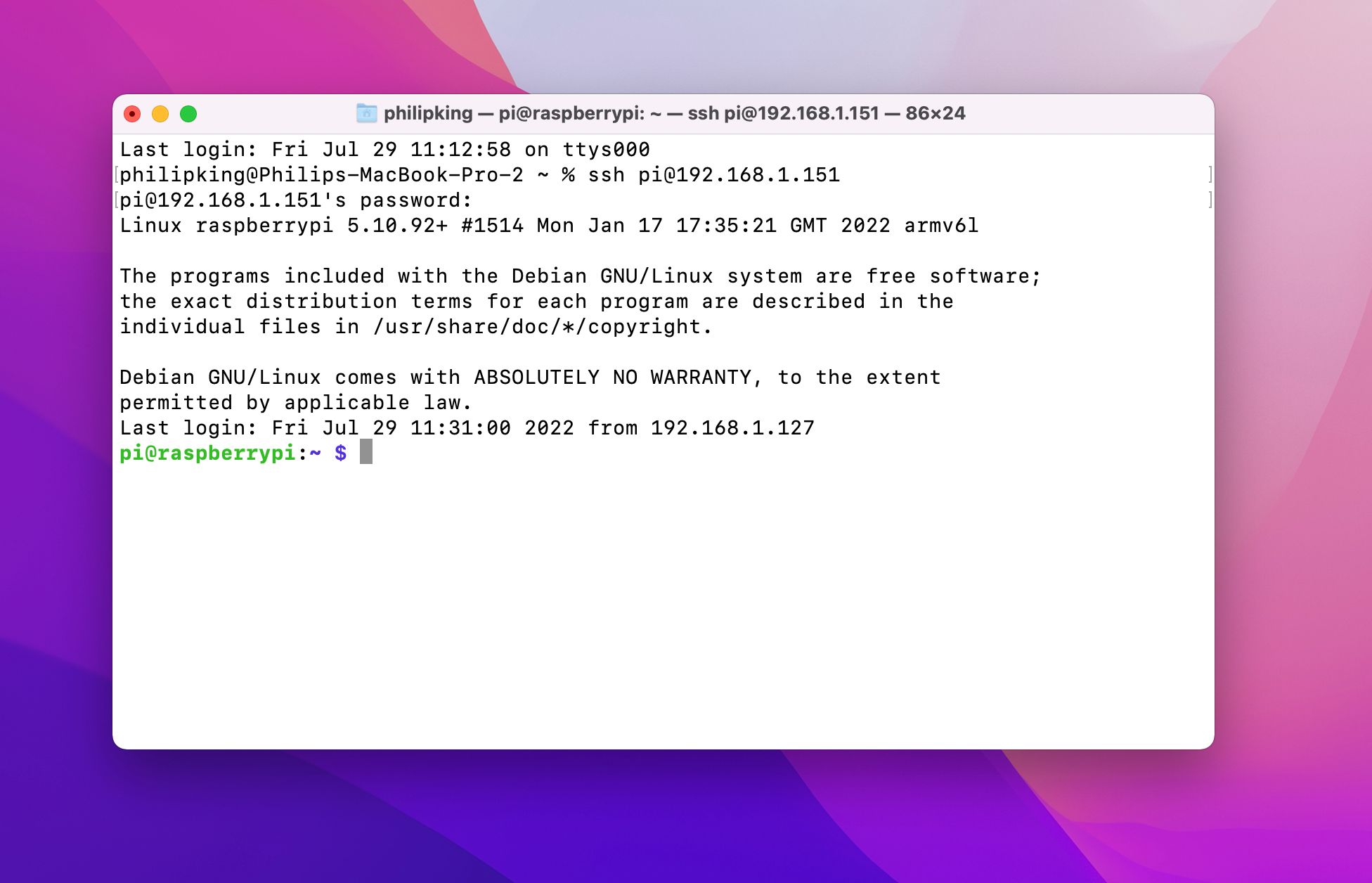 SSHing into Raspberry Pi from Mac Terminal