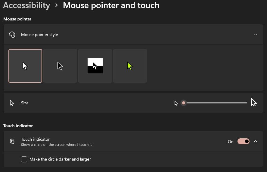 Mouse pointer settings 