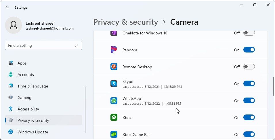 WIndows 11 camera permission Whatsapp on