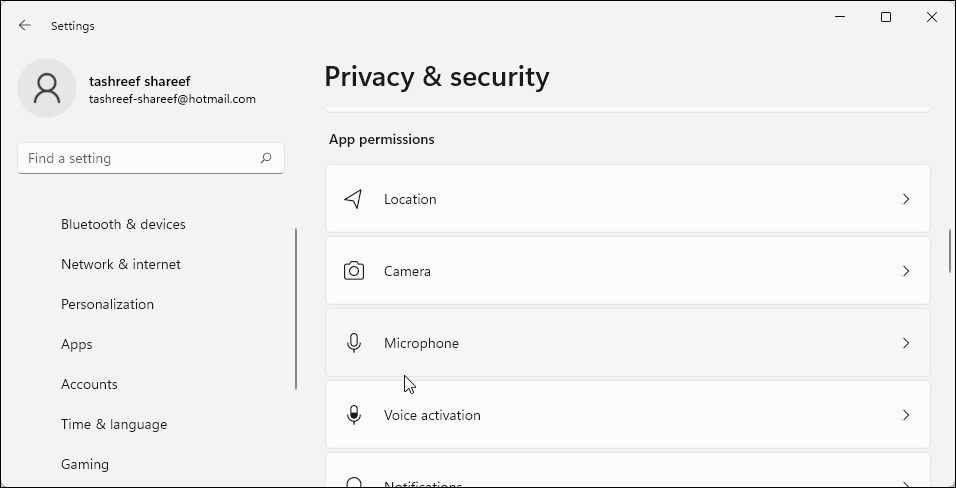 WIndows 11 microphone permission