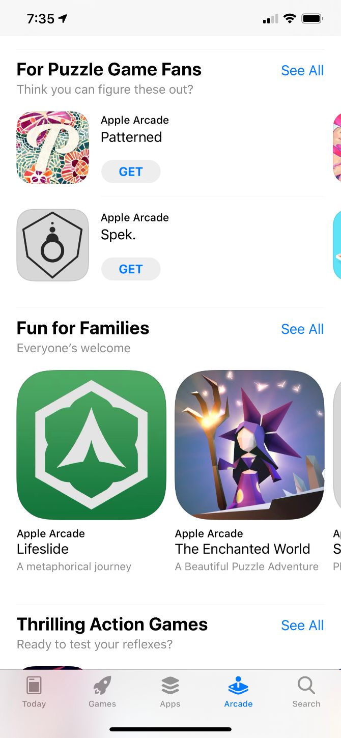 Apple Arcade Categories