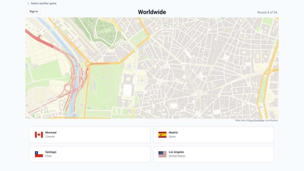 The City Map Quiz removes all labels from a city's Google Maps and asks you to identify it