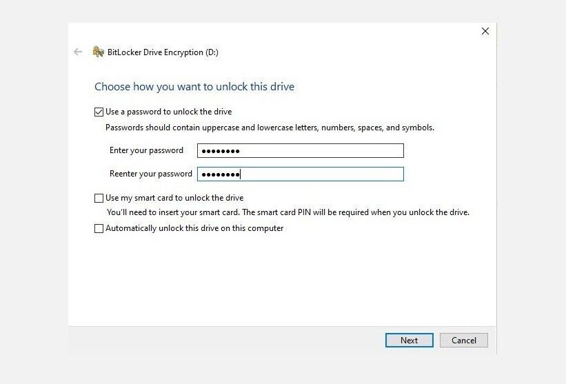 configure bitlocker on win10