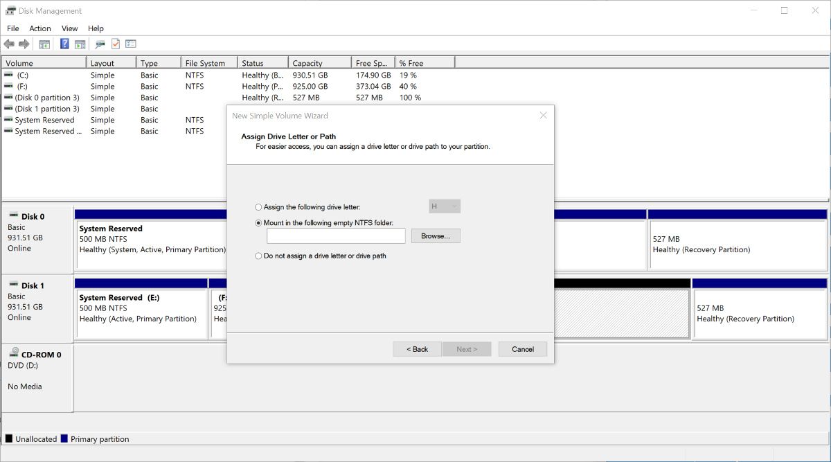 Mounting an unallocated volume as a folder