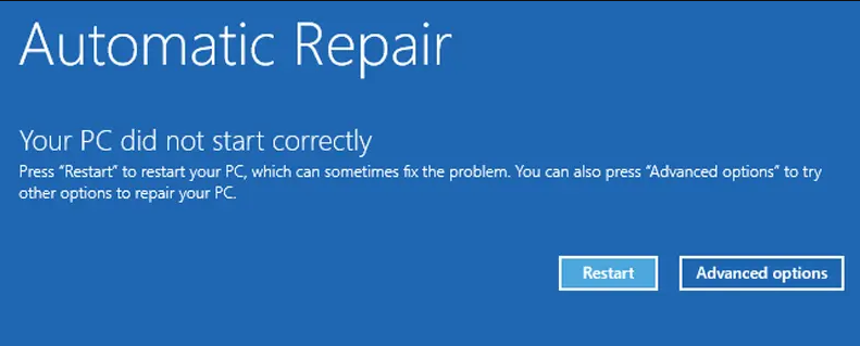 pc did not start correctly error