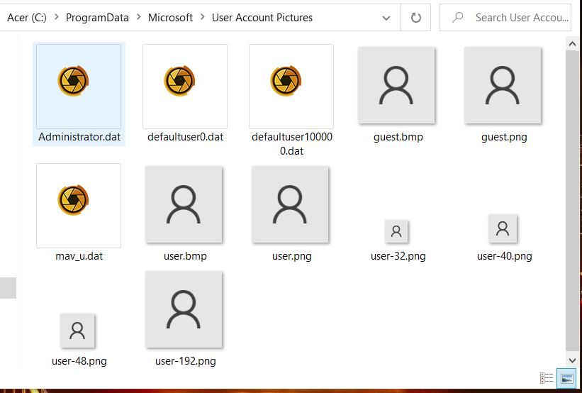 The User Account Pictures folder