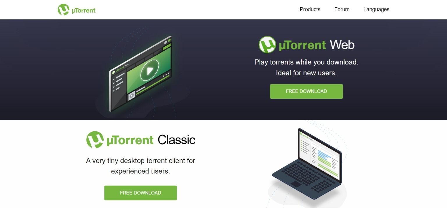 uTorrent's homepage