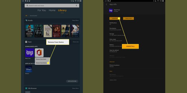 Remove From Device and Uninstall in the Kindle App Library