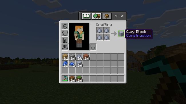 A Clay block in a Crafting Table in Minecraft