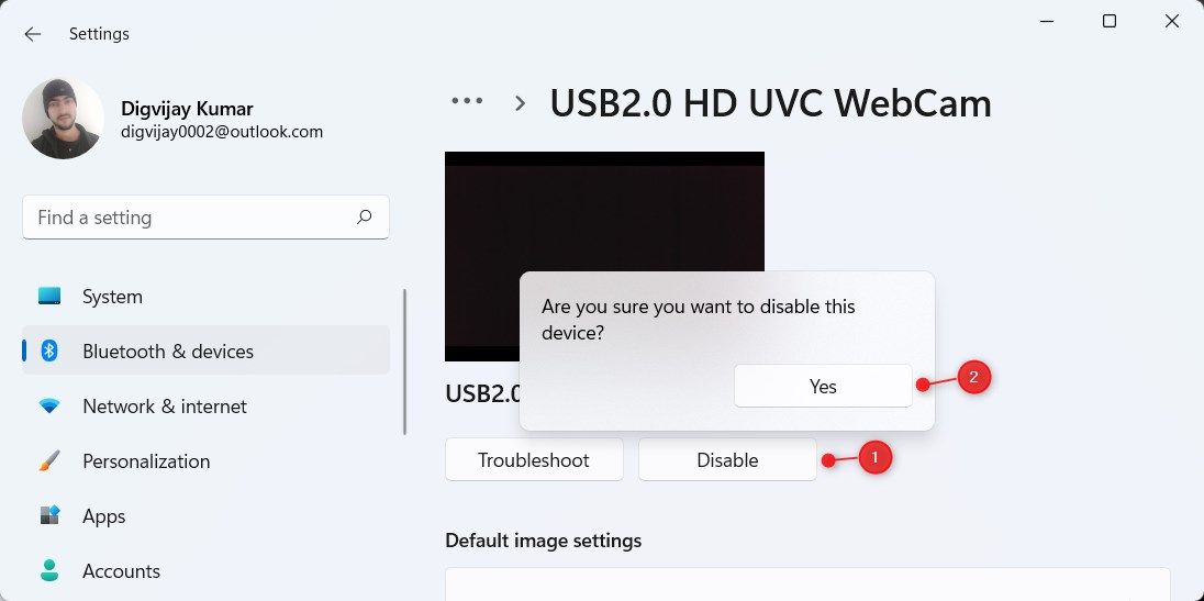 Disable your Webcam in Windows 11