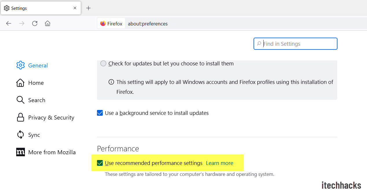 Use recommended performance settings