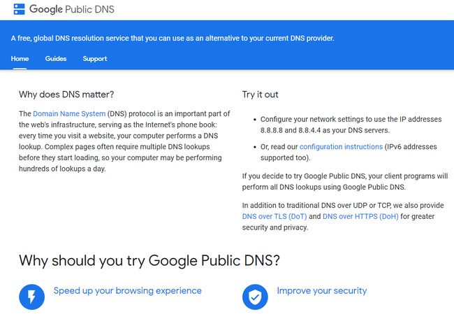 Google Public DNS website