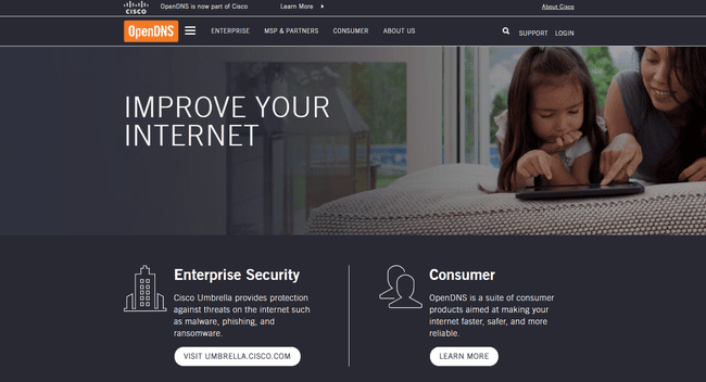 OpenDNS public DNS server website