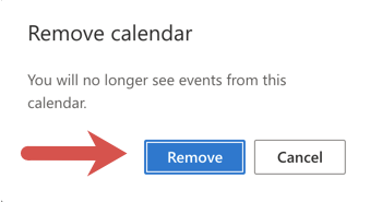 Click “Remove” to remove the calendar from your Outlook account