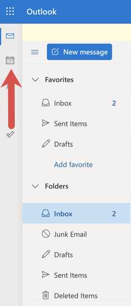 Click the calendar icon on the left menu of Outlook